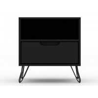 Manhattan Comfort 101GMC2 Rockefeller 1.0 Mid-Century- Modern Nightstand with 1-Drawer in Black